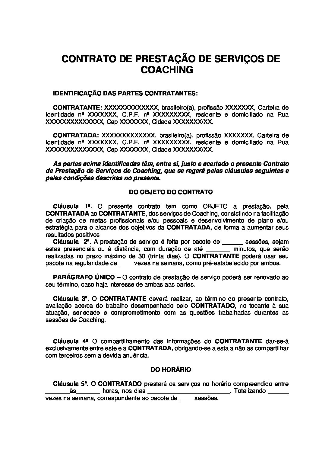 Contrato de Prestação de Serviço de Coaching + Suporte