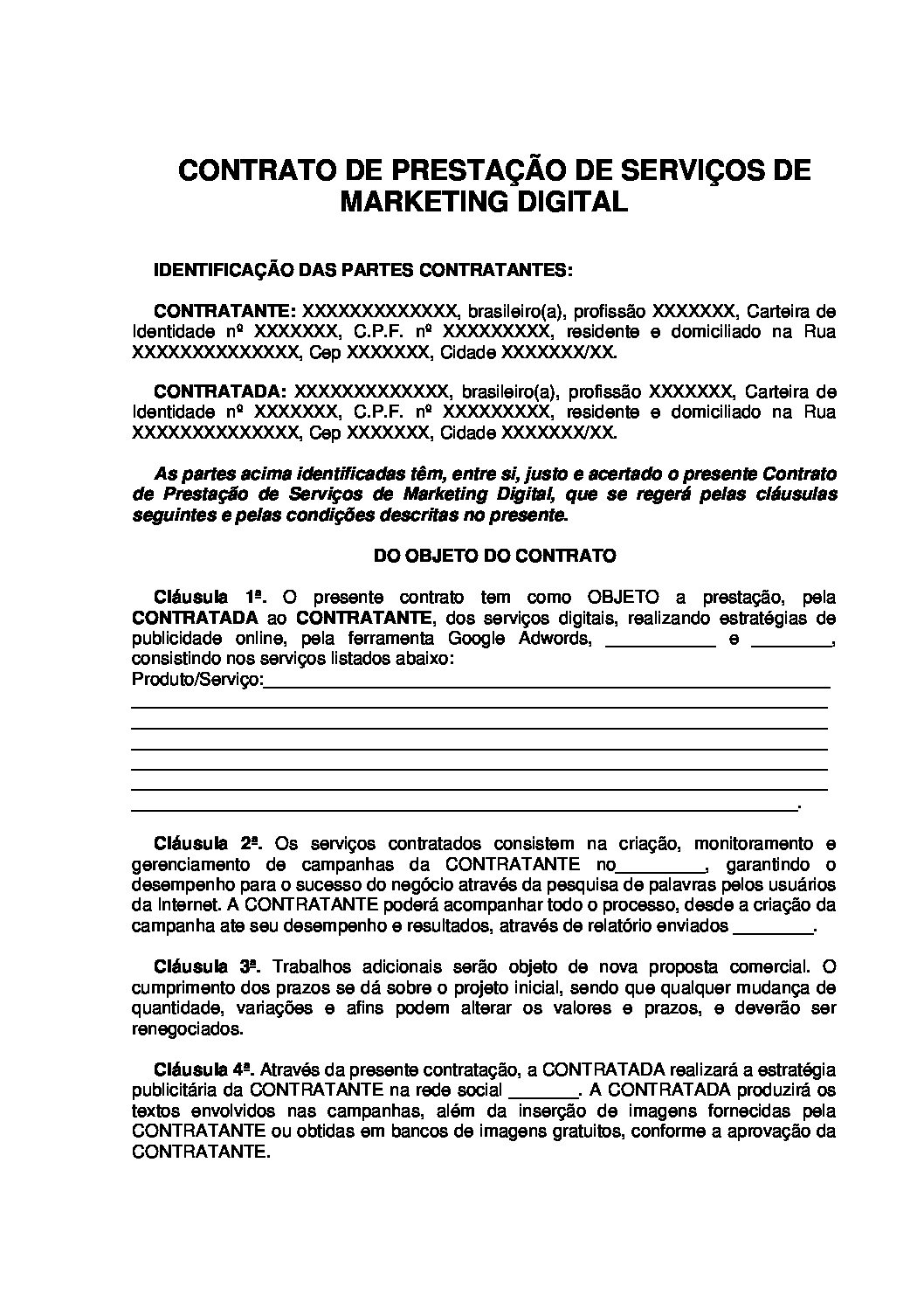 Contrato de Marketing Digital + Suporte