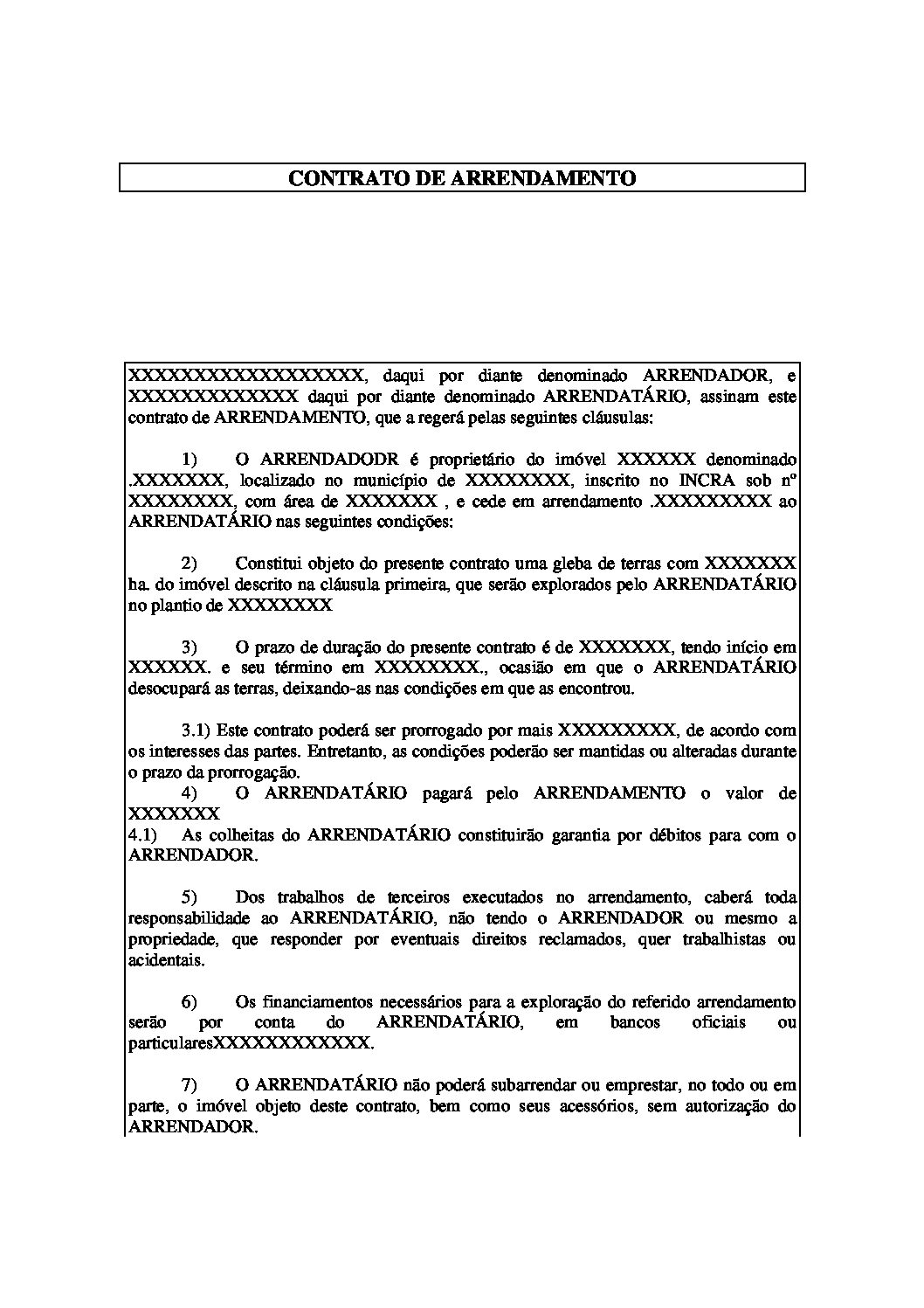 Modelo Contrato De Arrendamento Rural