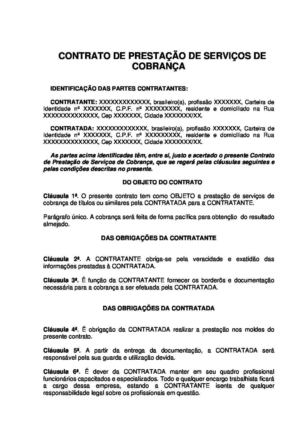 Contrato de Serviços de Cobrança + Suporte