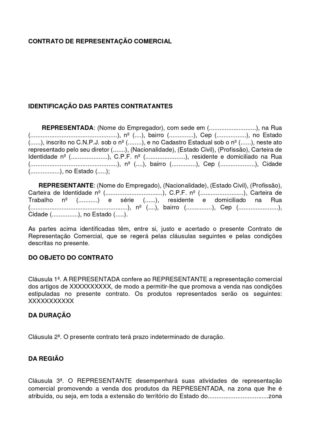 Modelo De Contrato De Representante Comercial