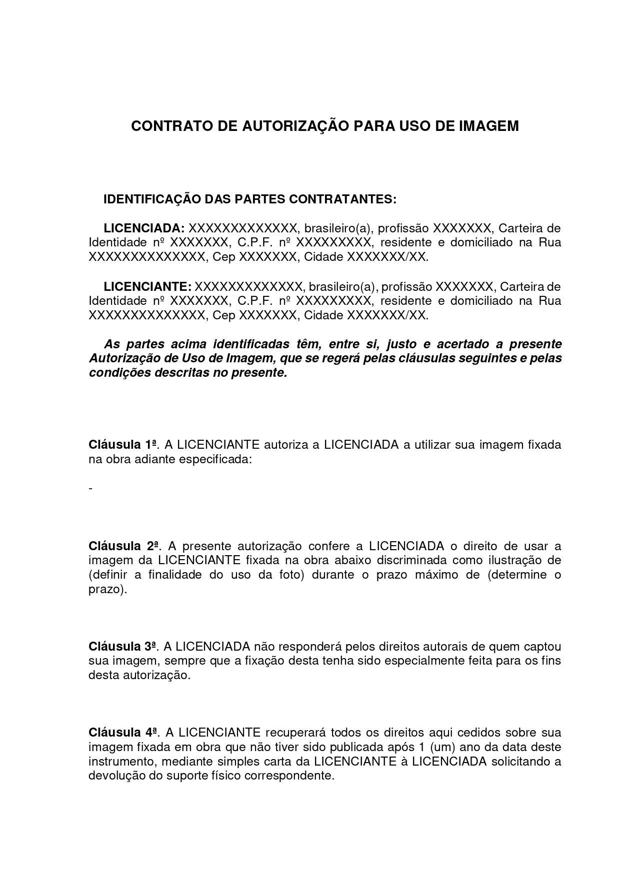 Contrato De Autorização De Imagem Suporte Contrato Certo 7177