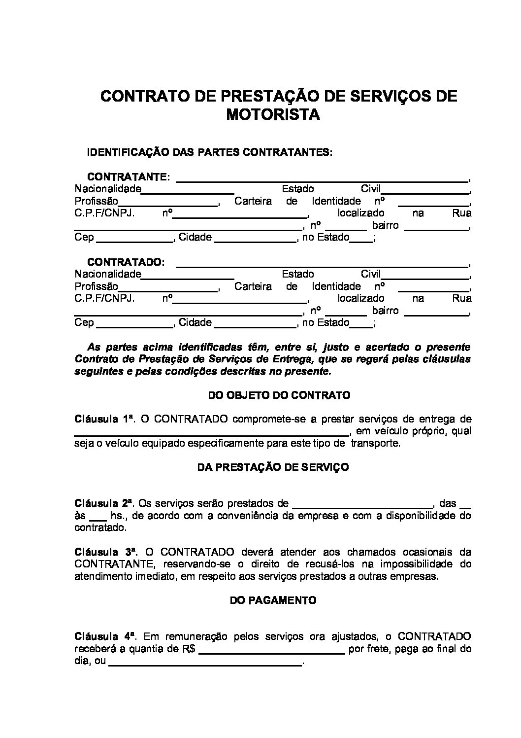 Contrato Prestação De Serviços De Motorista Contrato Certo 9333