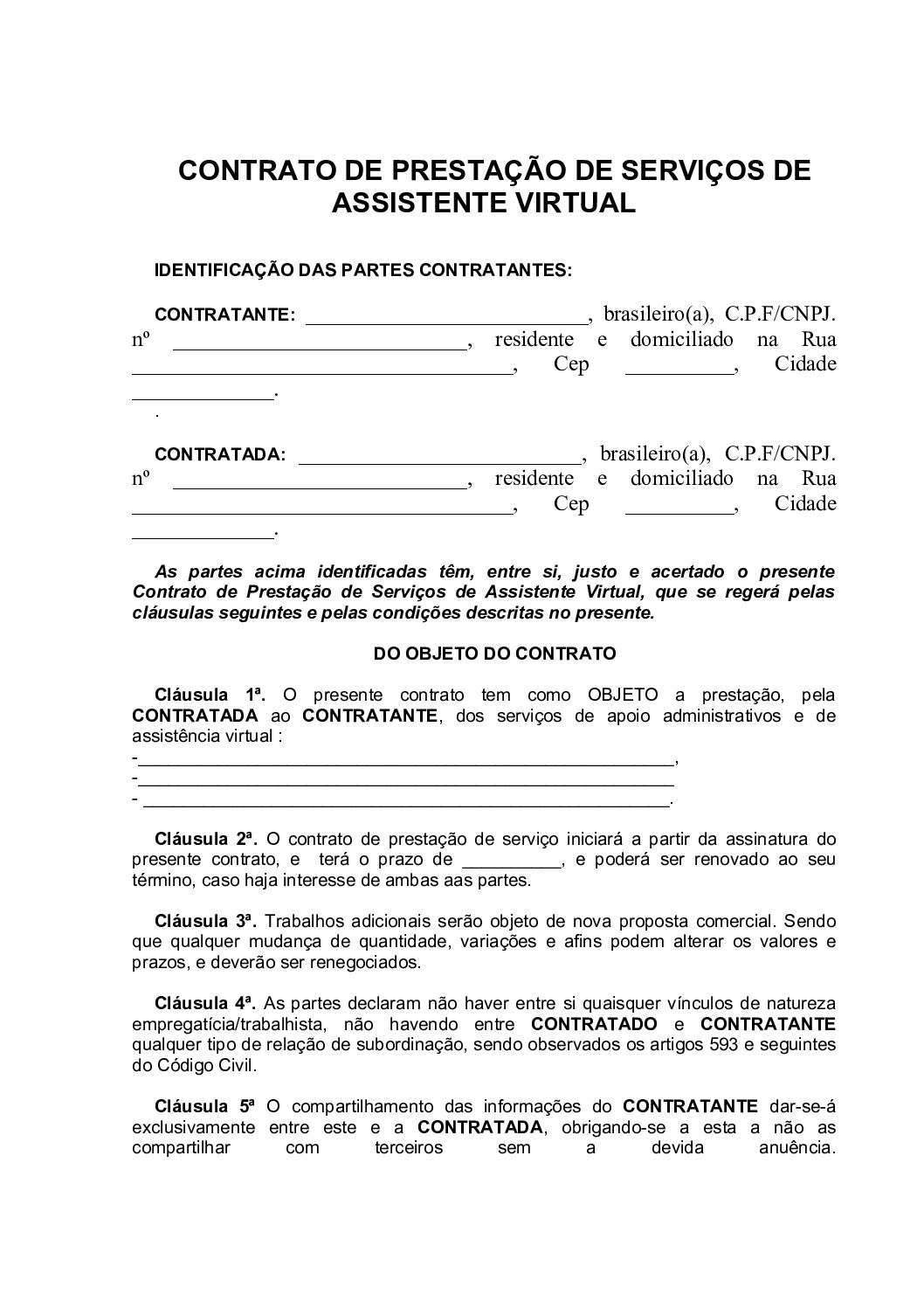 Contrato de Serviço de Assistente Virtual + Suporte
